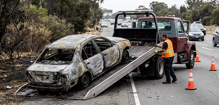 Fire-Damaged Wrecked Car Removal in Tampa